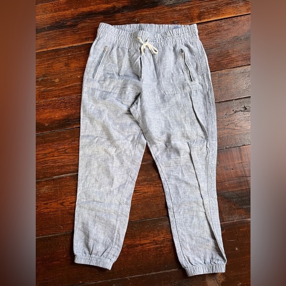 Athleta Blue Cabo Linen Jogger Athleisure Travel Lifestyle Pant EUC size 12 - Picture 2 of 5